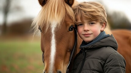 Fototapeta premium Horse and a young girl happy