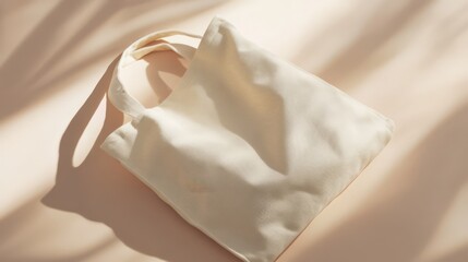 White tote bag with long shadows on a beige background.
