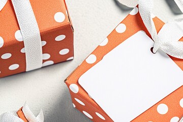 Fototapeta premium Orange Dotted Gift Boxes with Blank Tags
