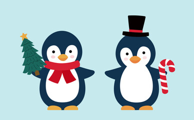 Set of cute Christmas penguins vector illustration.
flat style christmas penguin element.