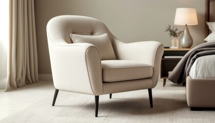 Elegant boucle textured armchair in modern minimalist interior design