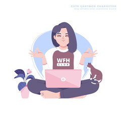 work from home cute cartoon illustration