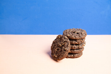 pile of cereal biscuits on a colored background
