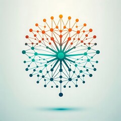 Abstract network connection graphic.  Circular nodes and lines represent data flow or relationships.