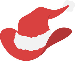 Red Christmas cowboy hat with Santa cap white fur trim and pom pom hand drawn flat design illustration