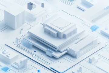 Isometric 3D Computer Processor on White Surface