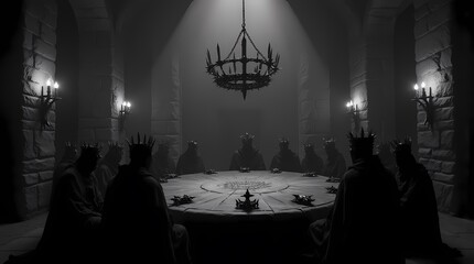 King Arthur's round table, medieval castle interior