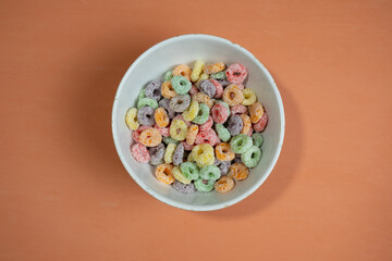 Bowl of colorful cereal