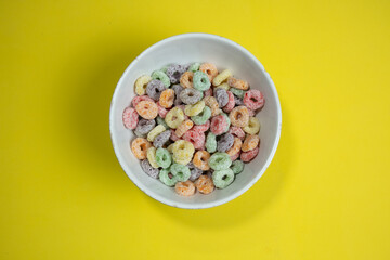 Bowl of colorful cereal