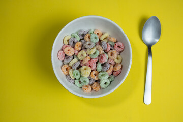 Bowl of colorful cereal