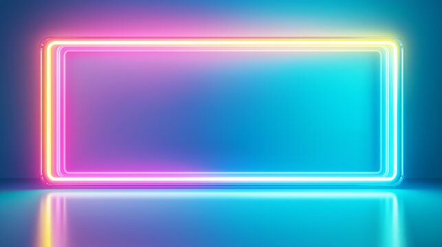 Colorful neon rectangular frame - Powered by Adobe