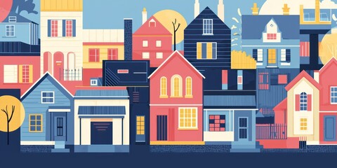 A colorful vector set of various house types and architectural styles.