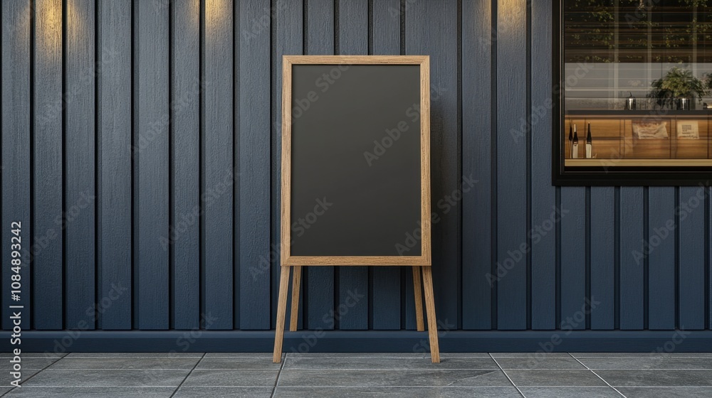 Poster blank menu board stand with dark board, simple design for flexible use in different spaces