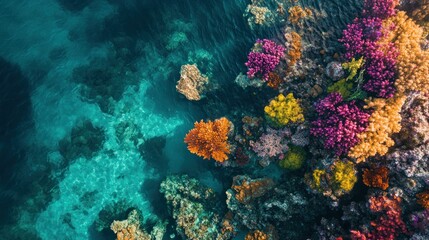 Underwater Aerial View of Vibrant Coral Reefs in Turquoise Water