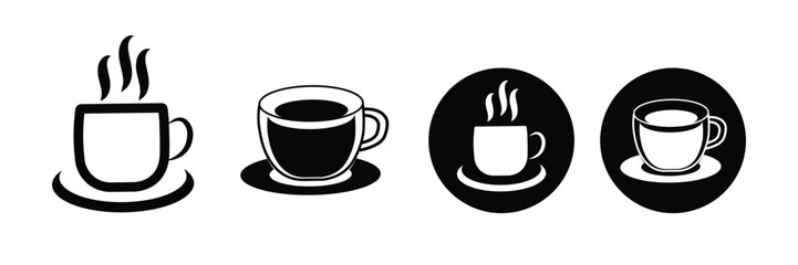 Cup of coffee icon vector isolated on white background. Coffee or tea cup icon set. Hot cup beverage vector icon set.