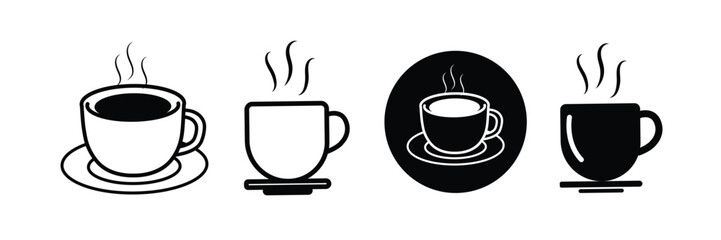 Cup of coffee icon vector isolated on white background. Coffee or tea cup icon set. Hot cup beverage vector icon set.