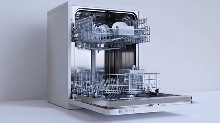 Open dishwasher with clean utensils