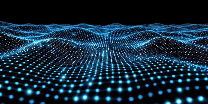A data network concept with glowing streams of binary code flowing between interconnected nodes in a digital space.