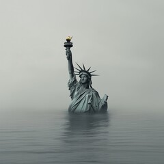 the statue of liberty is under water, only the arm with the flag is sticking out  - Generative AI