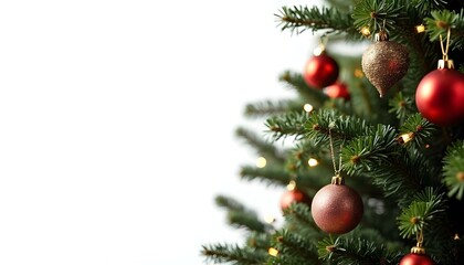 Obraz premium Christmas, tree, holiday, festive, decoration, ornaments, lights, isolated, white, background, seasonal, celebration, sparkle, glowing, shiny, winter, festivevibes, holidayseason, merry, joy, pine, 