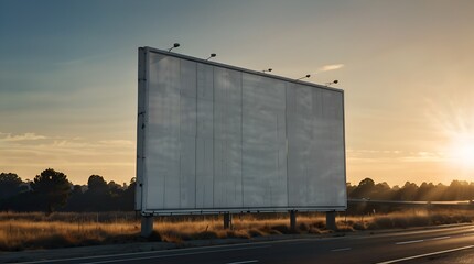 Obraz premium empty white billboard at sunset near to highway 