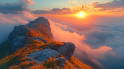 Fototapeta premium breathtaking mountain view at sunrise with vibrant colors and clouds
