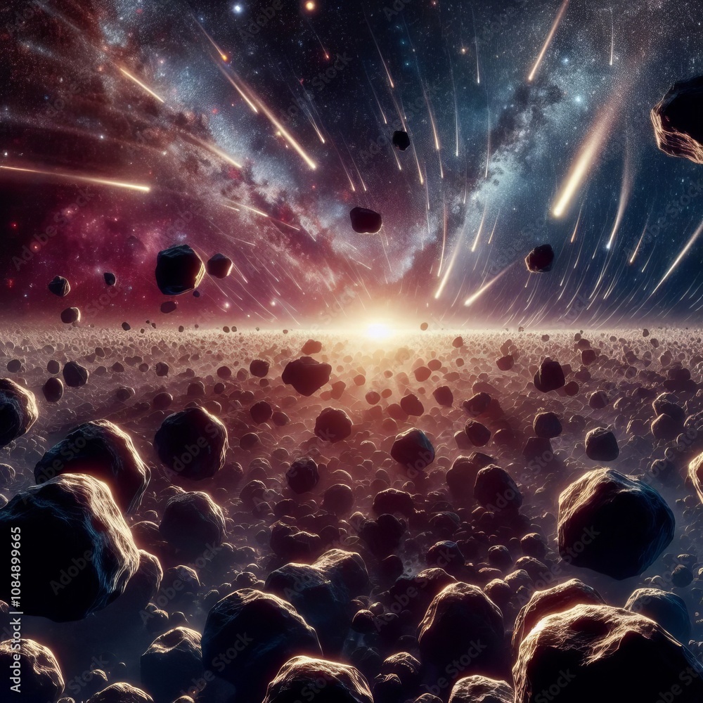 Poster asteroid field kepler f meteors weave through a dense field of a