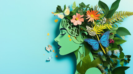 Paper collage of woman with nature design
