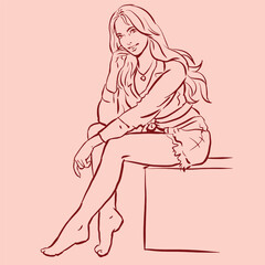 girl in a dress posing vector for illustration card decoration