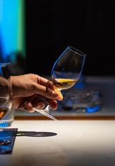 Wine tasting meeting scene goblet close-up