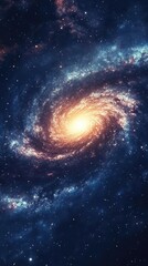 An amazing spiral galaxy with stars in the deep space background.