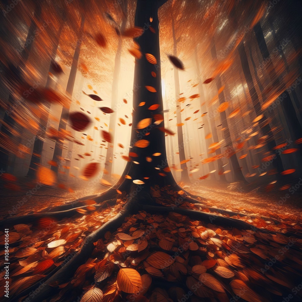 Poster blurred leaves capture the swift movement of falling leaves with