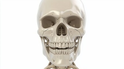 Fototapeta premium Anatomical Model of a Human Skull Showcasing Detailed Structure for Educational Purposes in Medicine and Anatomy Studies, Isolated on a Clean White Background