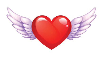 Obraz premium Red heart with angel wings, symbolizing love and freedom. Vector cartoon illustration
