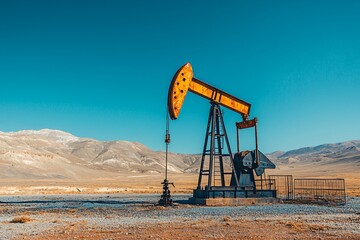 Fototapeta premium Oil Pump Jack in Desert Landscape Energy Industry