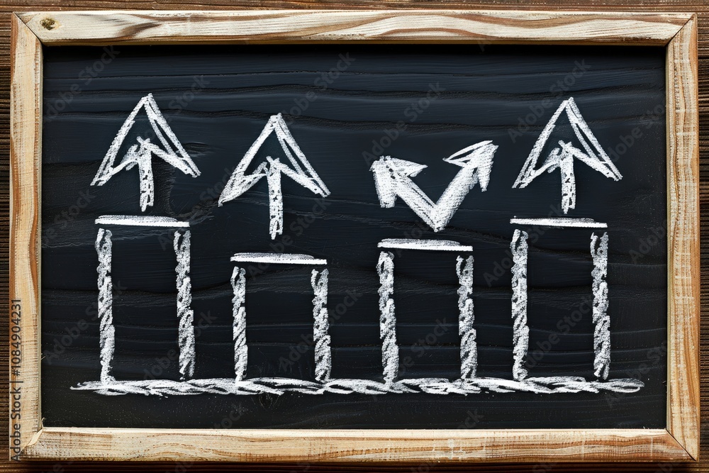 Poster a chalkboard with four arrows pointing up and one arrow pointing down