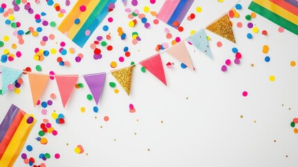 Vibrant Celebration Background with Colorful Banners, Confetti, and Festive Elements for Party Decorations and Event Planning Needs