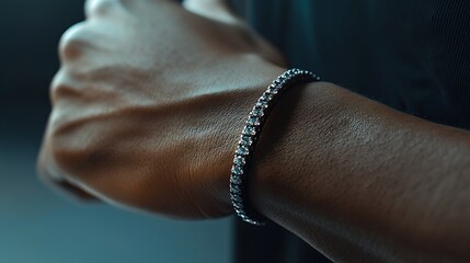 Closeup of a man's hand with a bracelet Shallow depth of field