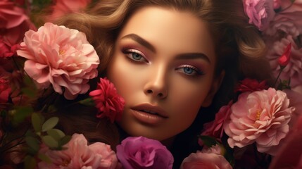 Naklejka premium Ethereal Beauty with Floral Crown and Contemplative Gaze Stock Photo