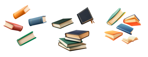 Set of floating books on transparency background PNG