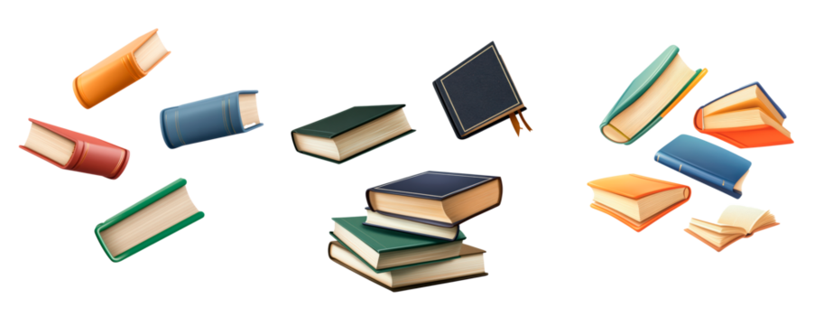 Set of floating books on transparency background PNG