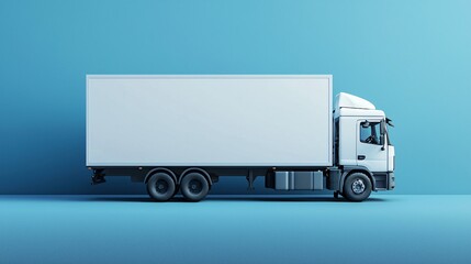 White Box Truck on Blue Background   Delivery  Logistics  Transportation