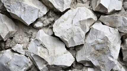 Close-up of a rough, white stone wall with unevenly sized stones.