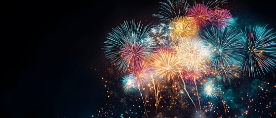 Fototapeta premium A cozy Christmas party scene with beautifully wrapped gifts, festive lights and traditional decorations.