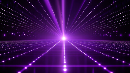Obraz premium 3D futuristic retro grid purple neon light technology digital grid abstract background copy space. pattern with rays lines and dots club bar disco geometric cyberpunk electronic data wallpaper