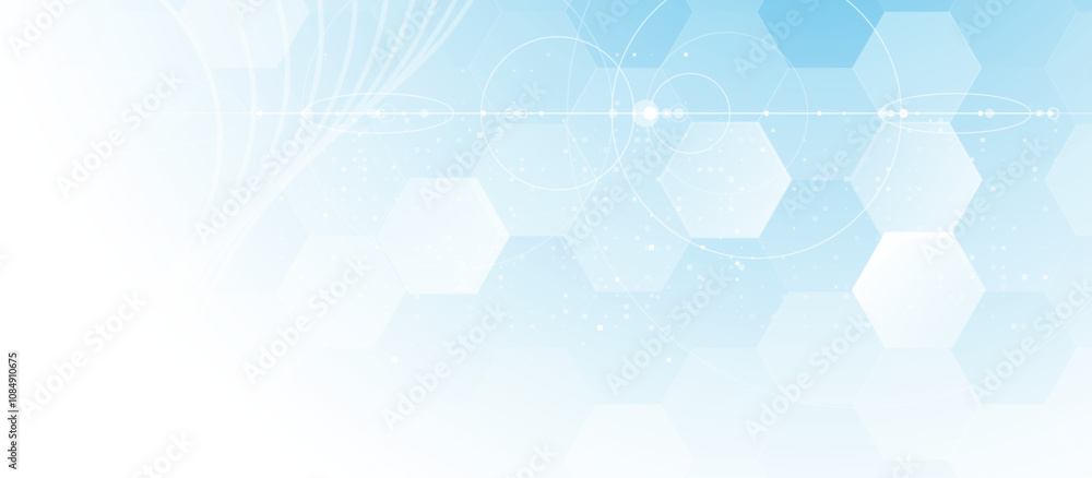 Poster Abstract Light Blue Hexagonal Background with Geometric Lines