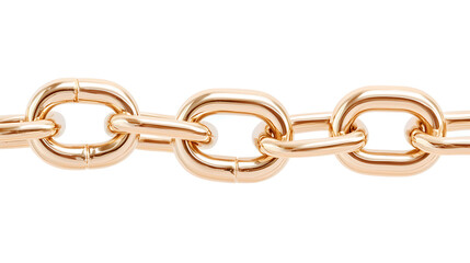 golden chain with interlocking links, isolated on white background, showcases elegance and luxury. Perfect for jewelry design or fashion concepts