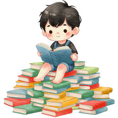 little child reading a book