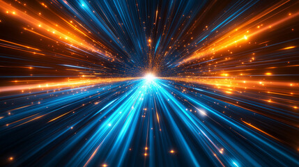 Abstract background of speed and light created by the convergence of blue and orange light