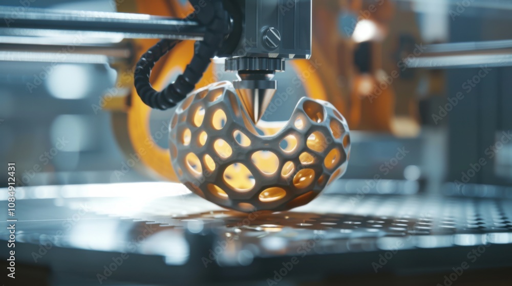 Aufkleber Capture the spirit of innovation with a close-up of a 3D printer creating a complex object, 3D printing scene, Futuristic style